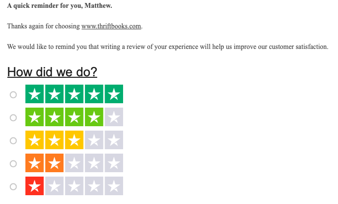Photo of an online review solicitation
